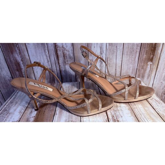 Nina Blossum Champagne Rhinestone Evening Sandals - 9.5 - Picture 5 of 8